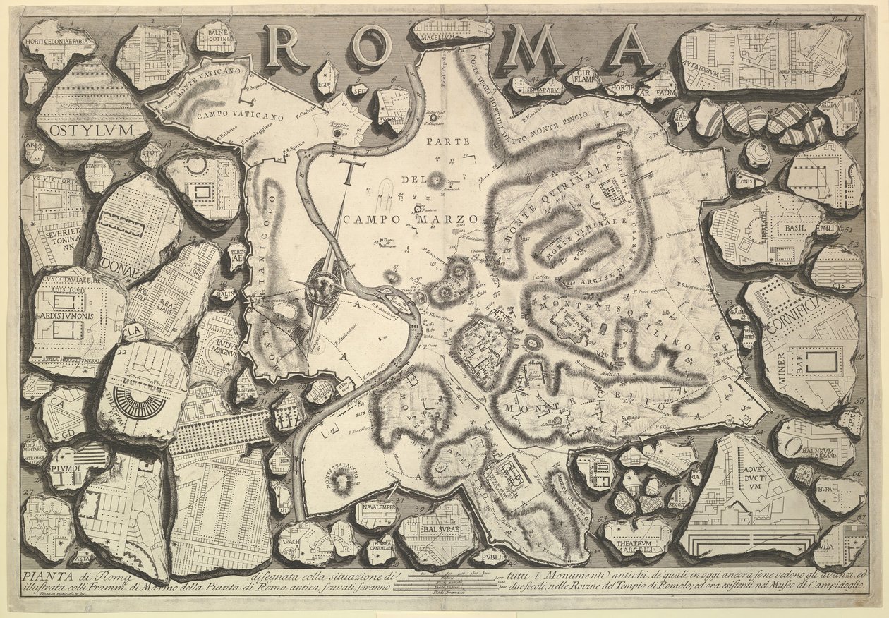 Plan Rzymu..., z Le Antichità Romane Starożytności rzymskie, ca. 1756. autorstwa Giovanni Battista Piranesi