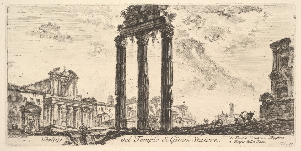 Płyta 10: Ruiny świątyni Jowisza Stator Jowisz Zwolennik. 1. Świątynia ..., ok. 1930 r. 1748. autorstwa Giovanni Battista Piranesi