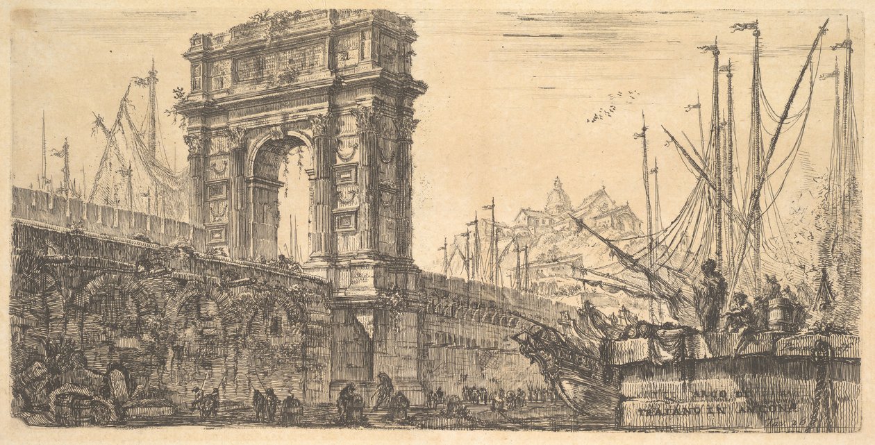 Płyta 28: Łuk Trajana w Ankonie Arco di Trajano w Ankonie, ca. 1748. autorstwa Giovanni Battista Piranesi