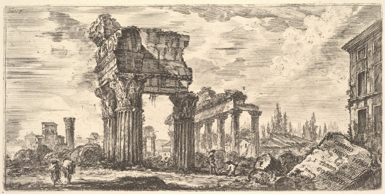 Płyta 7: Świątynia Jowisza Tonans Jowisz Gromowładny. 1. Świątynia Zgody. Temp...,ok. 1748. autorstwa Giovanni Battista Piranesi