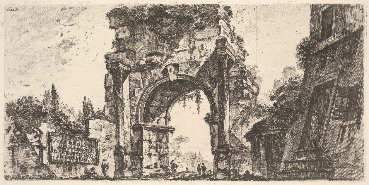 Tablica 8: Łuk Druzusa przy Porta S. Sebastiano w Rzymie Arco di Drusus przy Porta d..., ca. 1748. autorstwa Giovanni Battista Piranesi