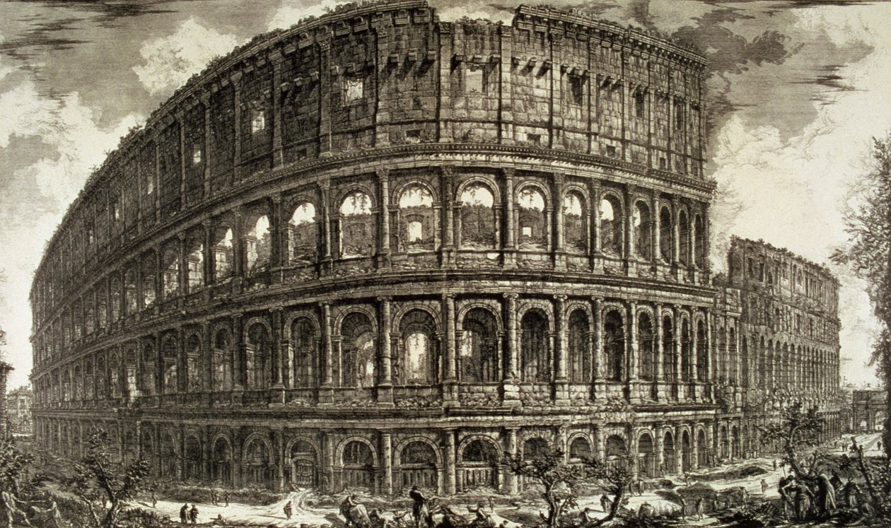 Tablica XCVII-VIII Widok Amfiteatru Flawiuszów, zwanego Koloseum z „Weduty”, wydanej po raz pierwszy w 1756 r., wyd. przez E i F.N. Sp. z oo autorstwa Giovanni Battista Piranesi