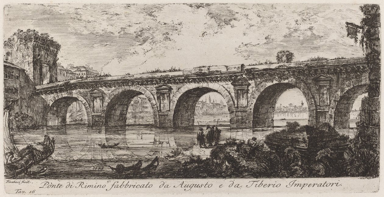 Most Rimino zbudowany przez Augusta i cesarza Tyberiusza autorstwa Giovanni Battista Piranesi