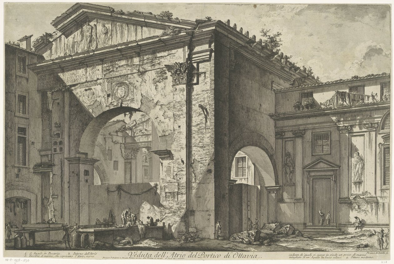 Porticus van Octavia te Rome Widok Atrium Portyku Oktawii (tytuł na obiekcie) Gezichten op Rome (tytuł serii) Widoki Rzymu zaprojektowane i wyryte przez architekta Giambattistę Piranesiego Ve (nez) iano (tytuł serii) autorstwa Giovanni Battista Piranesi
