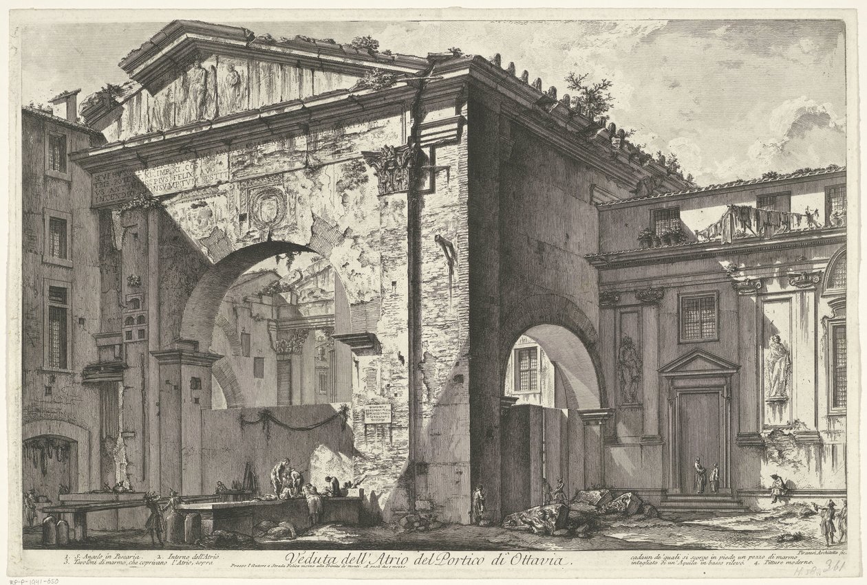Porticus van Octavia te Rome Widok Atrium Portyku Oktawii (tytuł na obiekcie) Gezichten op Rome (tytuł serii) Widoki Rzymu zaprojektowane i wyryte przez architekta Giambattistę Piranesiego Ve (nez) iano (tytuł serii) autorstwa Giovanni Battista Piranesi