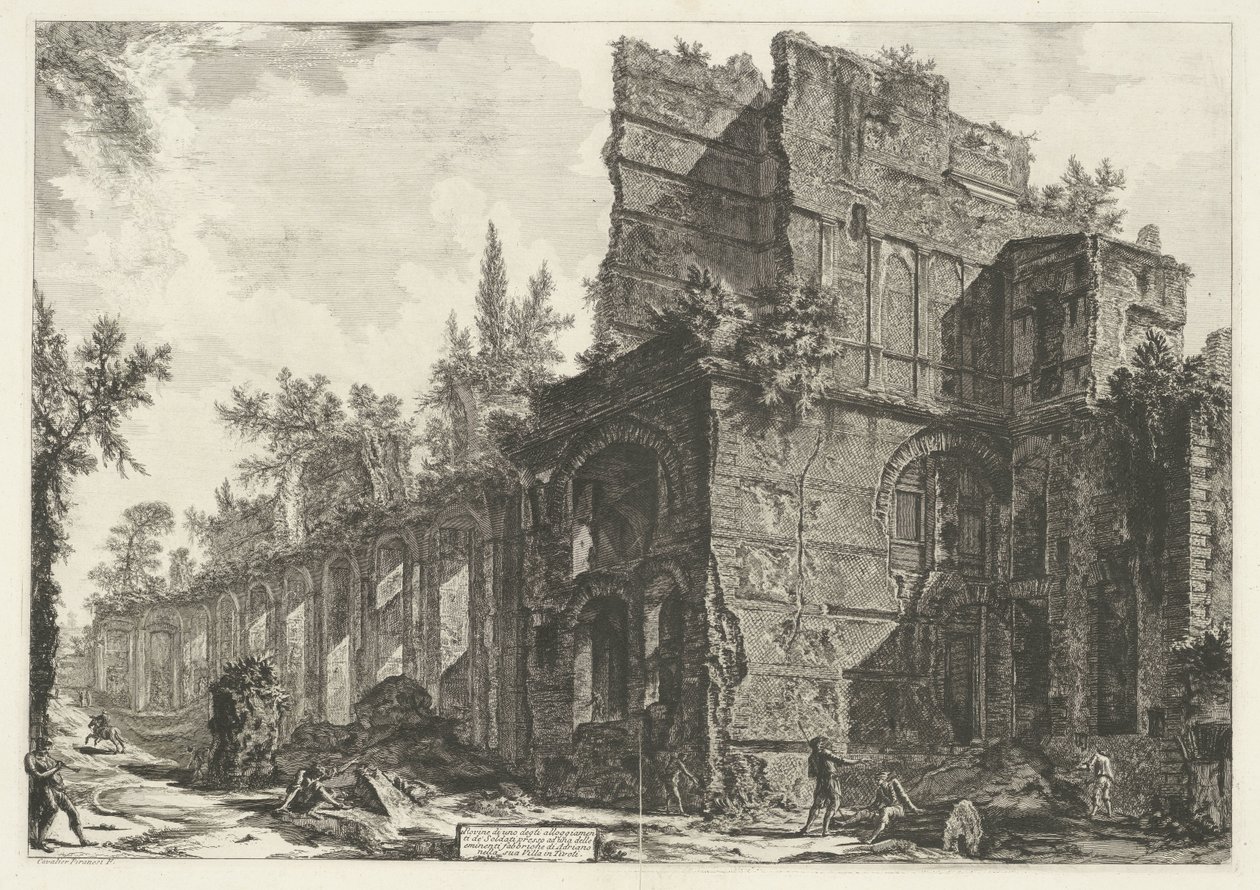 Pretorium w de Villa Adriana t i Tivoli Ruiny jednej z kwater Soldati w jednej z wybitnych fabryk Hadriana w jego willi w Tivoli (tytuł na obiekcie) Gezichten op Rome (tytuł serii) Widoki Rzymu narysowane i wyryte przez Gia autorstwa Giovanni Battista Piranesi
