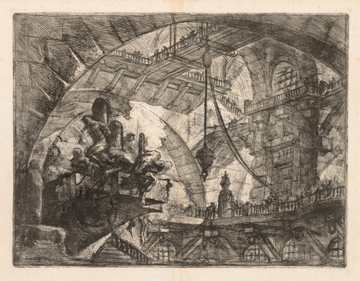 Więzienia: ogromna galeria z grupą więźniów autorstwa Giovanni Battista Piranesi