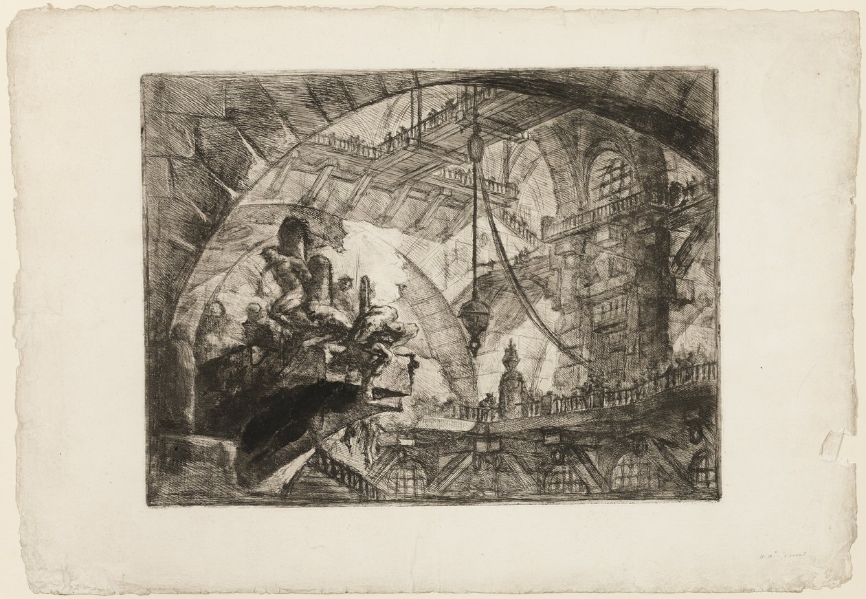 Więźniowie na platformie projekcyjnej, tablica 10 z Wyimaginowanych Więzien autorstwa Giovanni Battista Piranesi