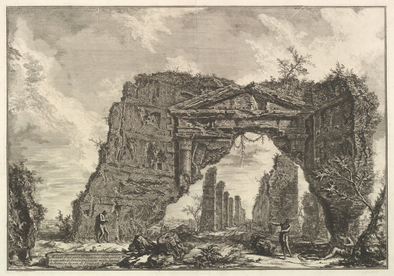 Pozostałości zadaszonego portyku, czyli kryptoportiucus, w willi Domicjana, pięć mil..., ca. 1766. autorstwa Giovanni Battista Piranesi