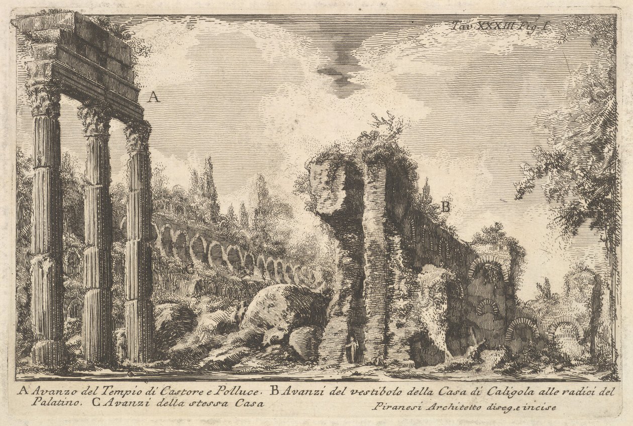 Pozostałości świątyni Kastora i Polluksa. . . Avanzo del Tempio di Castore e ..., XVIII wiek. autorstwa Giovanni Battista Piranesi