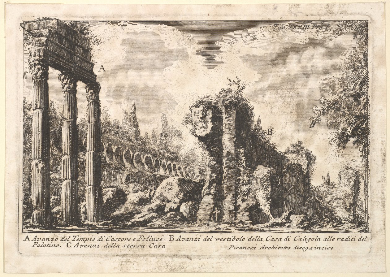 Pozostałości świątyni Kastora i Polluksa. . . Avanzo del Tempio di Castore e P..., XVIII wiek. autorstwa Giovanni Battista Piranesi