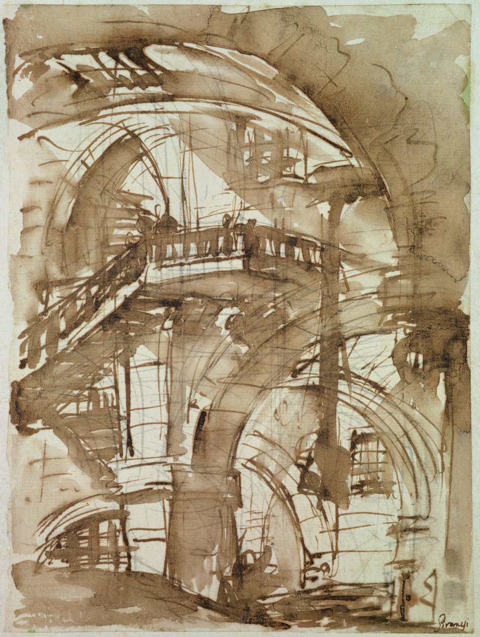 Więzienie rzymskie, c.1744-5 (pióro i ołówek) autorstwa Giovanni Battista Piranesi