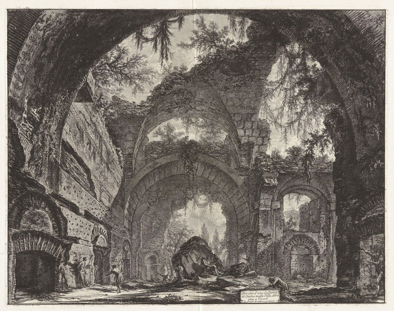 Ruiny galerii rzeźb w willi Hadriana w Tivoli [w rzeczywistości wielkie termy], z Vedute di Roma (Widoki Rzymu) autorstwa Giovanni Battista Piranesi