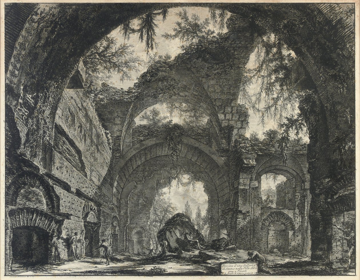 Ruiny galerii posągów w willi Hadriana w Tivoli autorstwa Giovanni Battista Piranesi