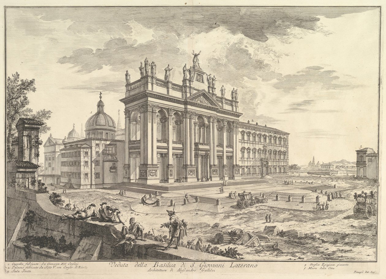 S. Giovanni in Laterano, fasada główna, z Pałacem i Scala Santa po prawej Veduta..., ca. 1749. autorstwa Giovanni Battista Piranesi