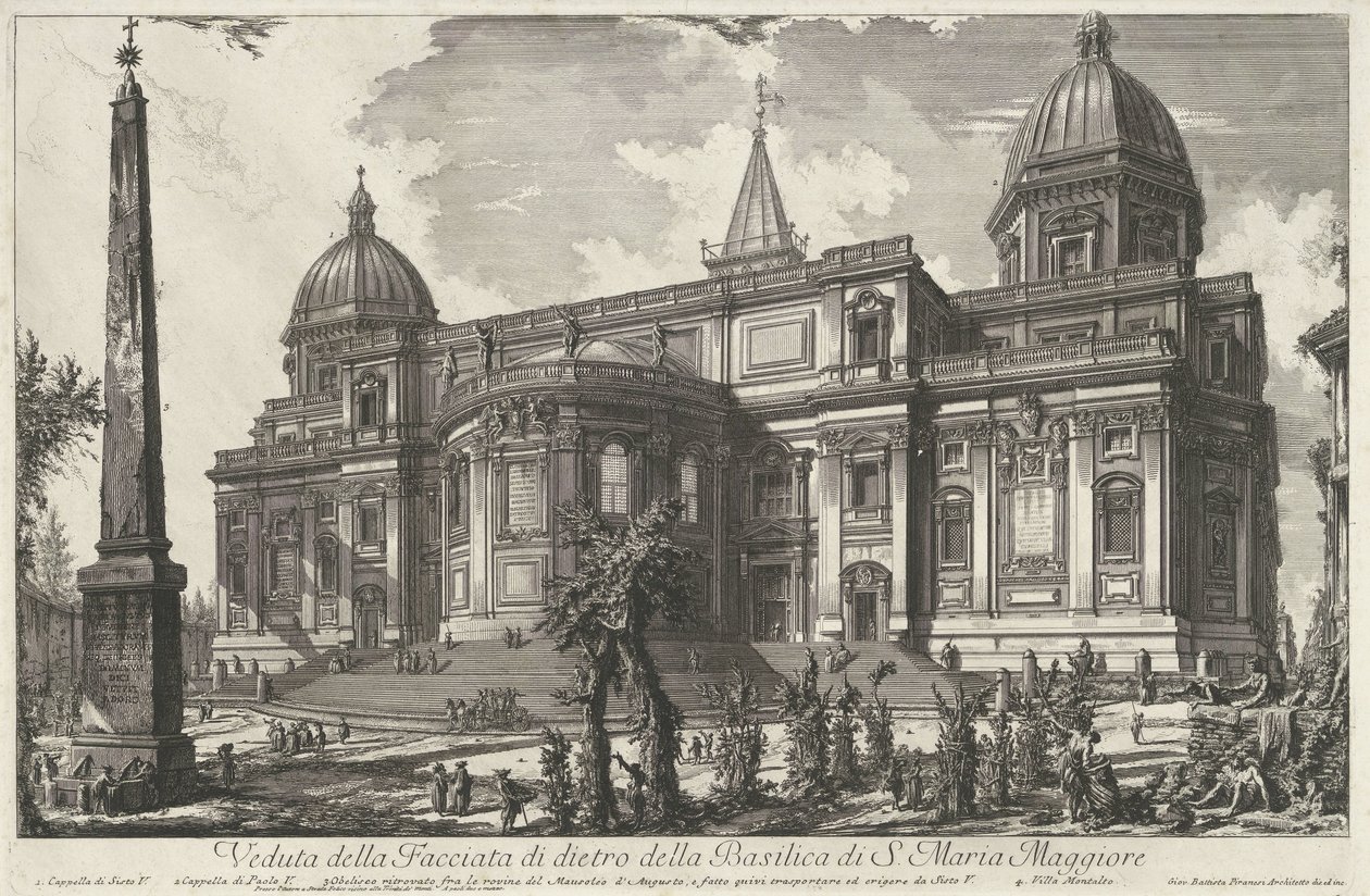 Santa Maria Maggiore w Rzymie Widok tylnej fasady bazyliki S. Maria Maggiore (tytuł na obiekcie) Gezichten op Rome (tytuł serii) Widoki Rzymu zaprojektowane i wyryte przez architekta Giambattistę Piranesiego Ve (nez) iano (tytuł serii) autorstwa Giovanni Battista Piranesi