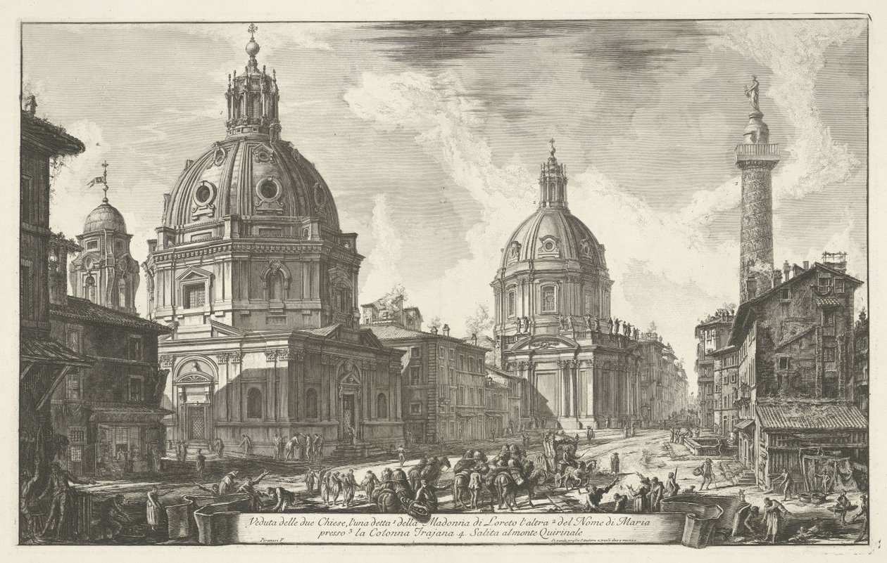 Santa Maria di Loreto en de Santissimo Nome di Maria te Rome Widok na dwa kościoły (...) (tytuł na obiekcie) Gezichten op Rome (tytuł serii) Widoki Rzymu zaprojektowane i wyryte przez architekta Giambattistę Piranesiego Ve (nez) iano (tytuł serii) autorstwa Giovanni Battista Piranesi