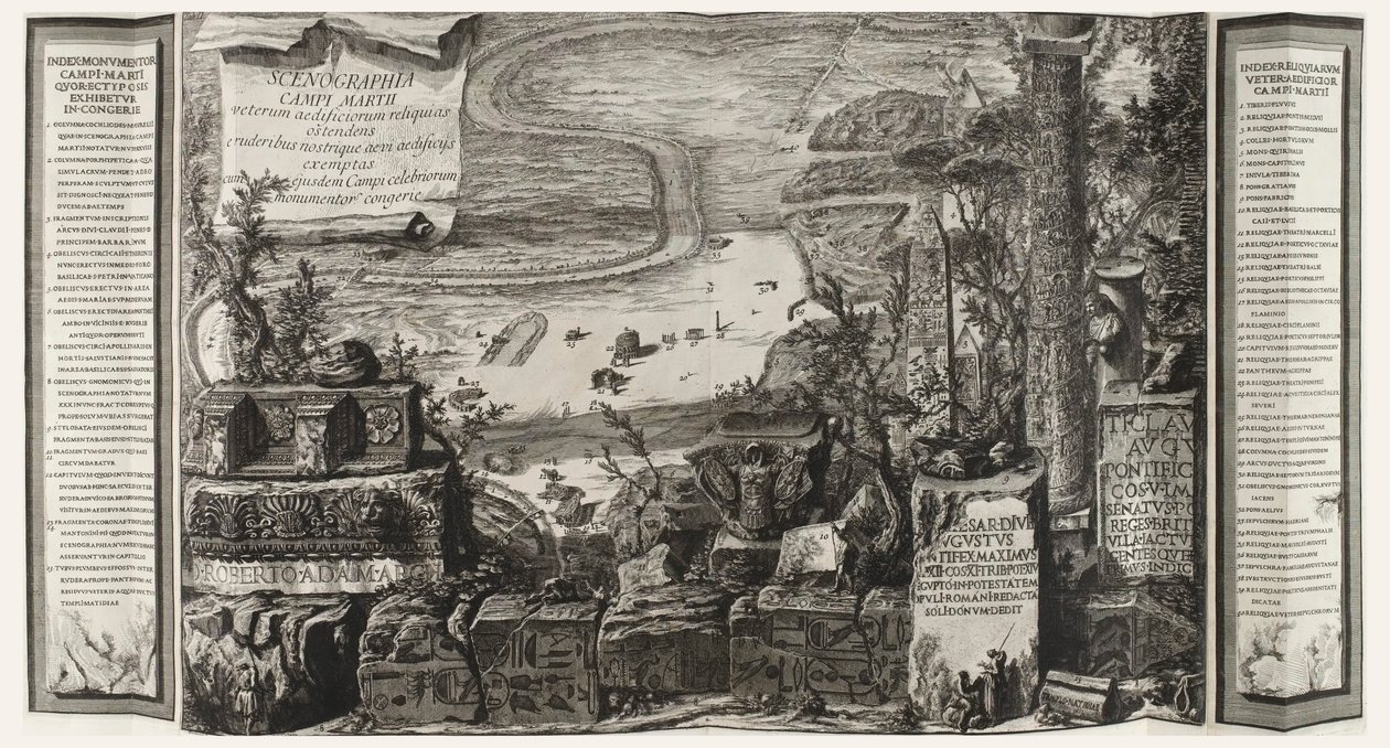 Scenographia Campi Martii, strona z The Campo Marzio starożytnego Rzymu autorstwa Giovanni Battista Piranesi