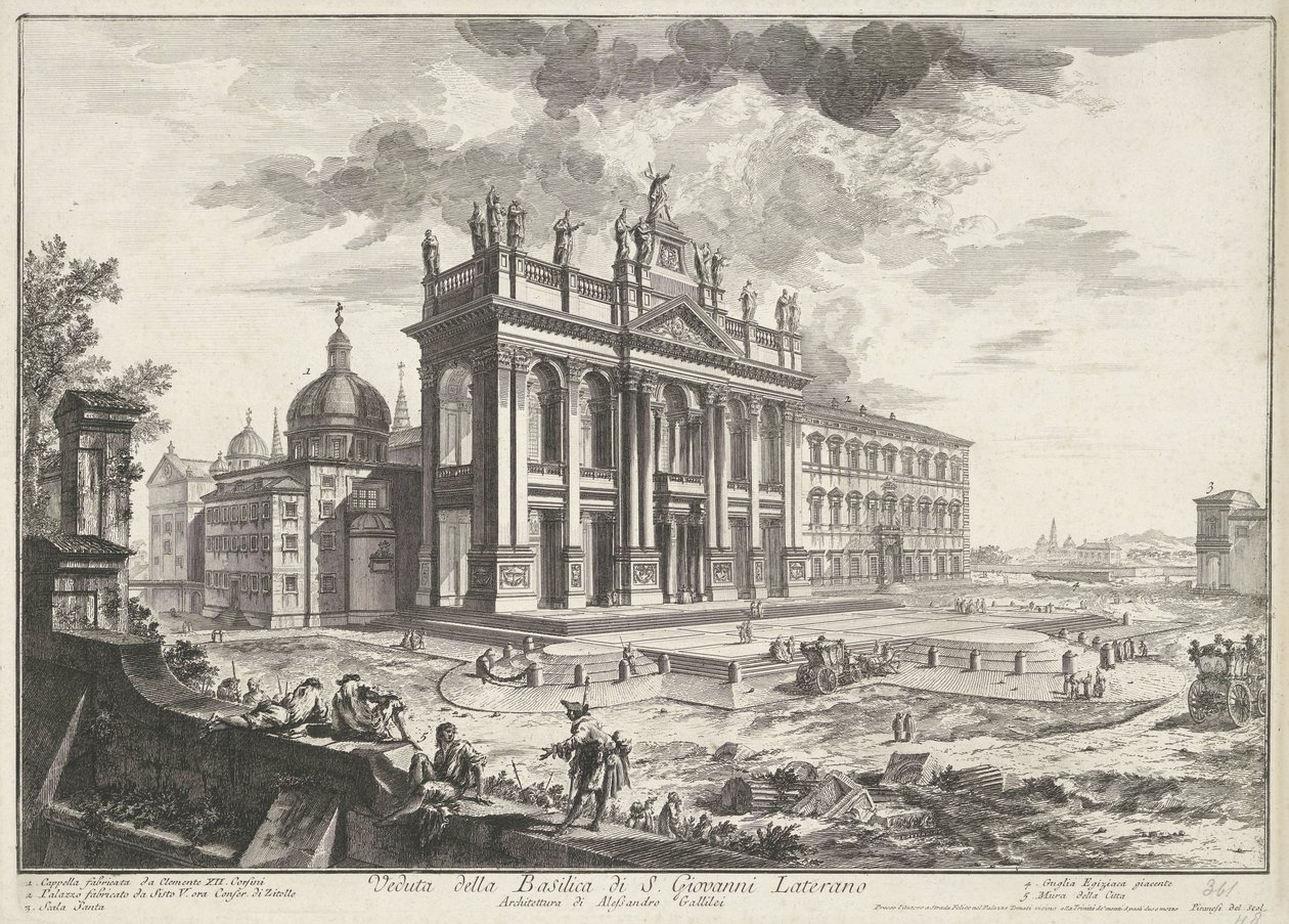 Sint-Jan van Lateranen w Rzymie Widok bazyliki S. Giovanni Laterano (tytuł na obiekcie) Gezichten op Rome (tytuł serii) Widoki Rzymu zaprojektowane i wyryte przez architekta Giambattistę Piranesiego Ve (nez) iano (tytuł serii) autorstwa Giovanni Battista Piranesi