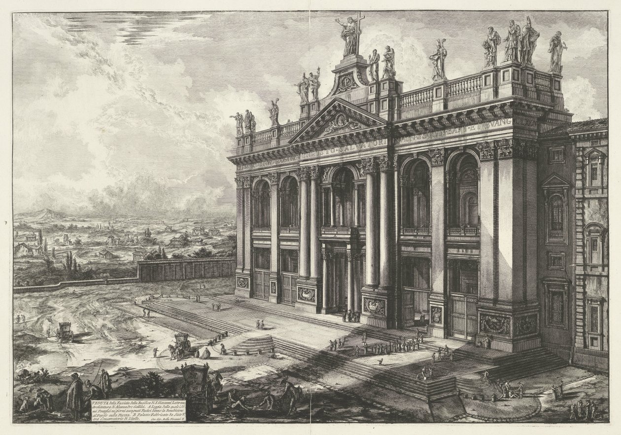 Sint-Jan van Lateranen w Rzymie Widok na fasadę bazyliki S. Giovanni Laterano (...) (tytuł na obiekcie) Gezichten op Rome (tytuł serii) Widoki Rzymu zaprojektowane i wyryte przez architekta Giambattistę Piranesiego Ve (nez) iano (tytuł serii) autorstwa Giovanni Battista Piranesi