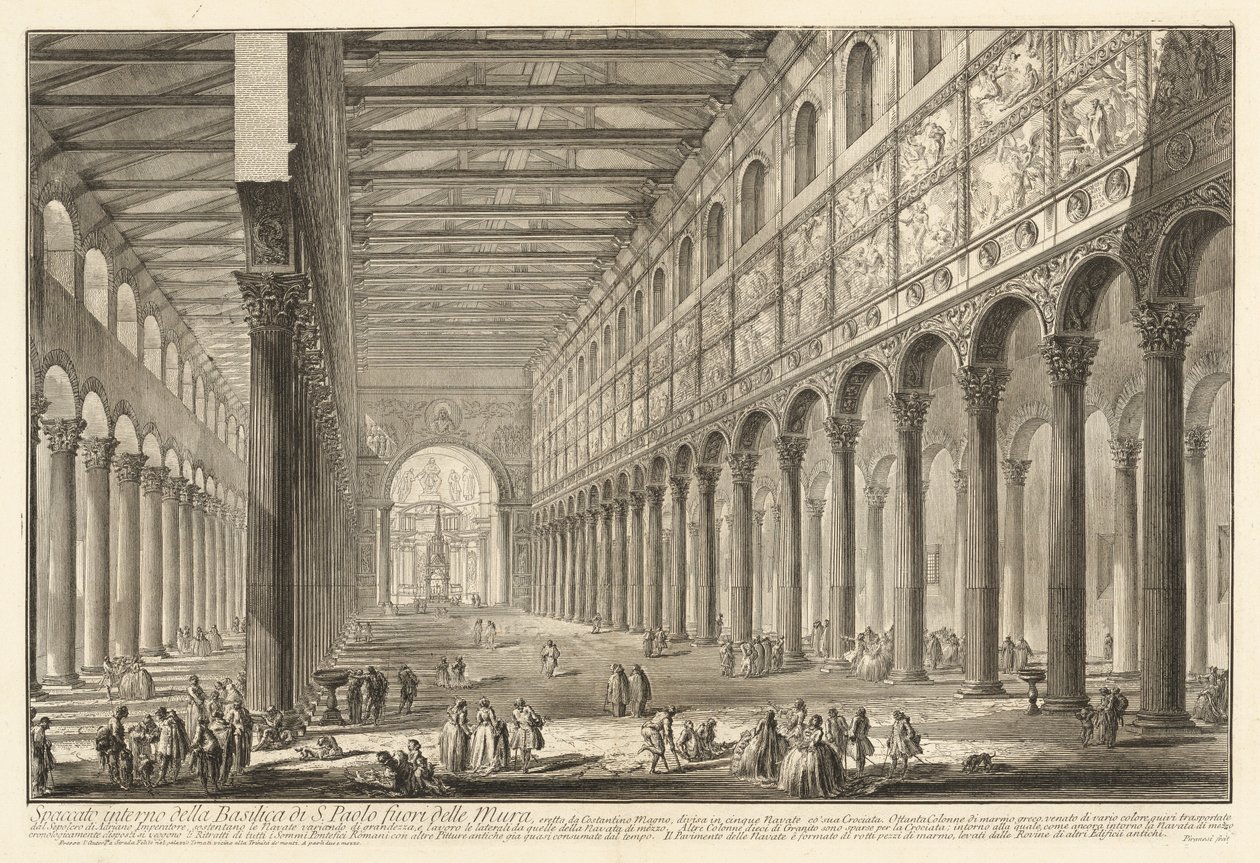 Widok wnętrza bazyliki św. Pawła za Murami autorstwa Giovanni Battista Piranesi