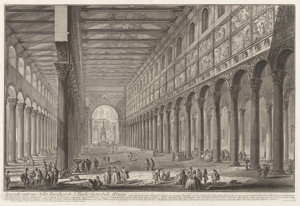 Widok wnętrza bazyliki św. Pawła za Murami autorstwa Giovanni Battista Piranesi