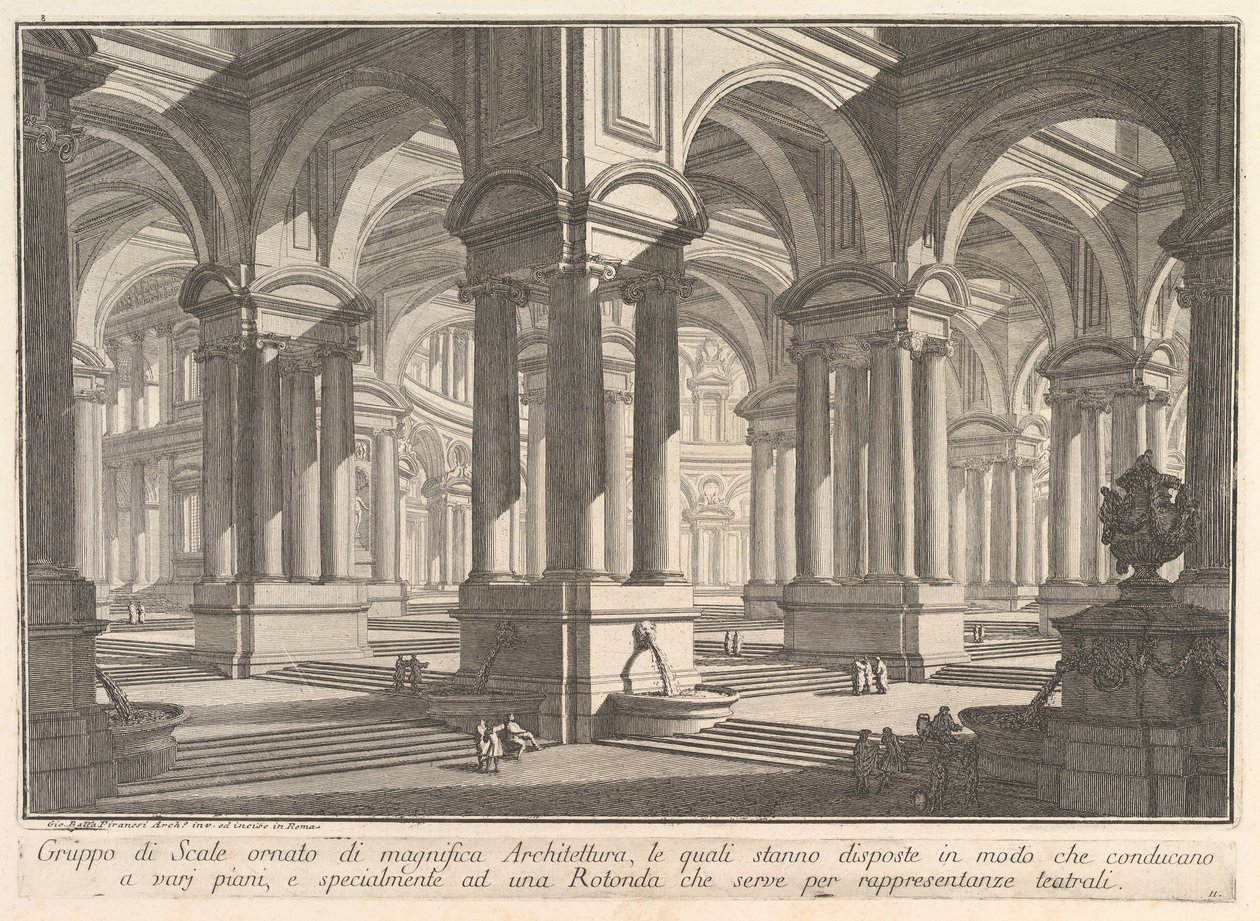 Schody ozdobione wspaniałą architekturą. . . Zespół schodów ozdobiony lunetą ..., ca. 1750. autorstwa Giovanni Battista Piranesi