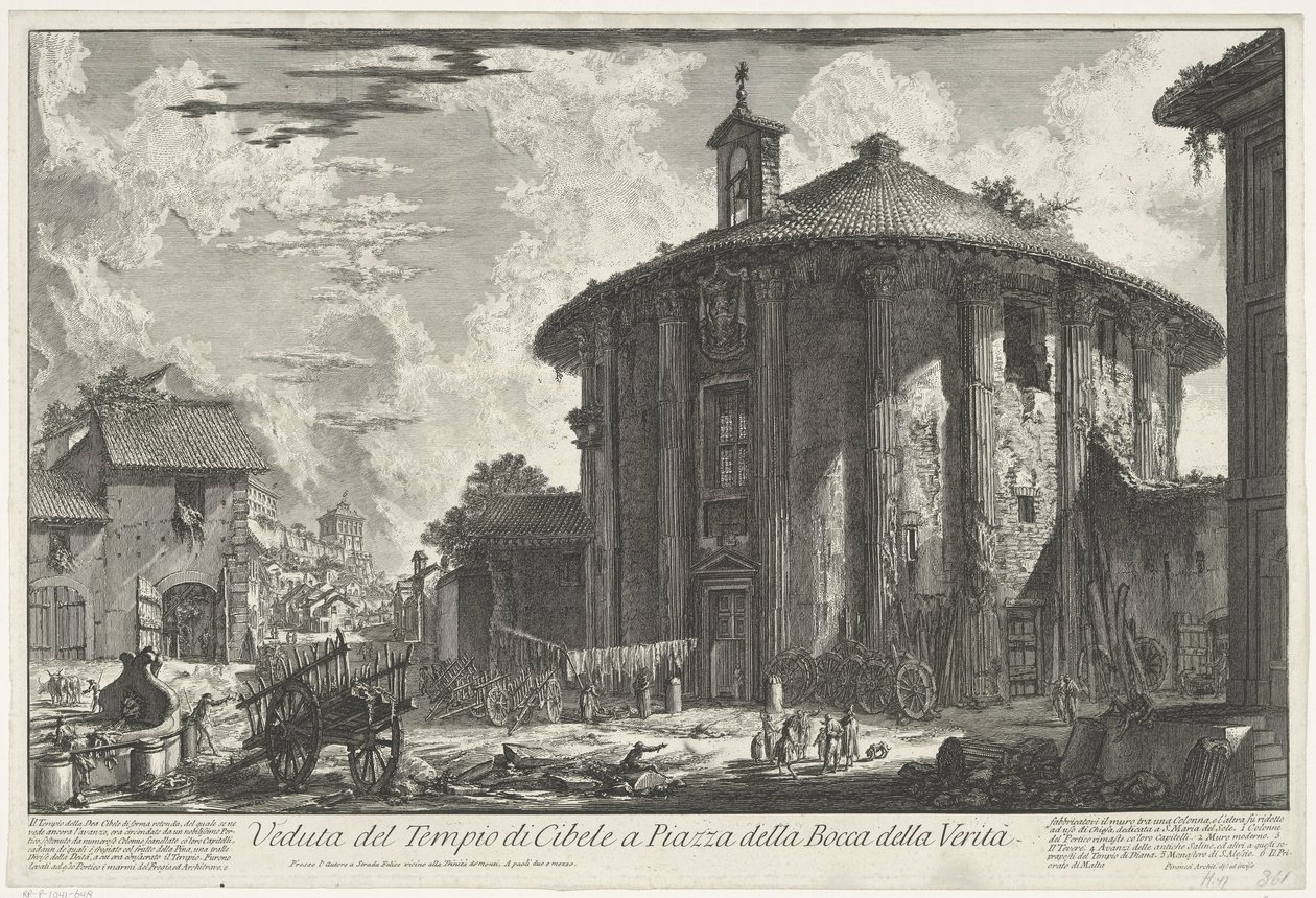Tempel van Hercules Invictus te Rome Widok świątyni Kybele na Piazza della Bocca della Verità (tytuł na obiekcie) Gezichten op Rome (tytuł serii) Widoki Rzymu zaprojektowane i wyryte przez architekta Giambattistę Piranesiego Ve (nez) iano (tytuł serii) autorstwa Giovanni Battista Piranesi