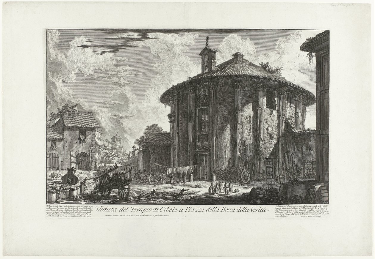 Tempel van Hercules Invictus te Rome (tytuł na obiekcie) Widok świątyni Kybele na Piazza della Bocca della Verità (tytuł na obiekcie) Gezichten op Rome (tytuł serii) Widoki Rzymu zaprojektowane i wyryte przez architekta Giambattistę Piranesiego Ve (nez) ia autorstwa Giovanni Battista Piranesi