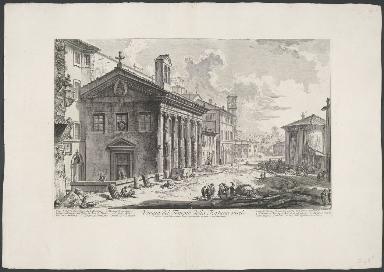 Tempel van Portunus w Rzymie Widok Świątyni Męskiej Fortuny (tytuł na obiekcie) Gezichten op Rome (tytuł serii) Widoki Rzymu zaprojektowane i wyryte przez architekta Giambattistę Piranesiego Ve (nez) iano (tytuł serii) autorstwa Giovanni Battista Piranesi