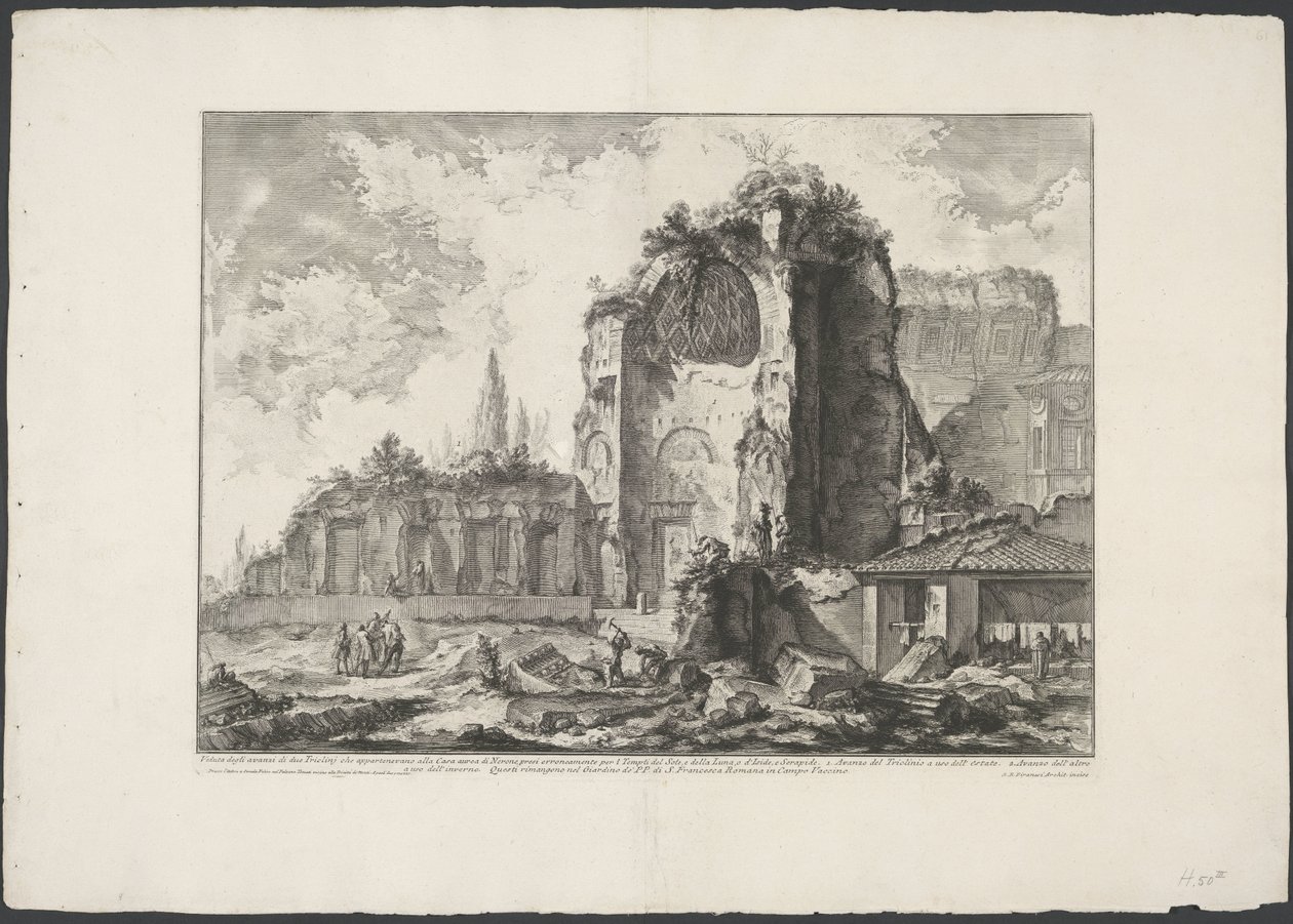 Tempel van Venus en Roma te Rome Widok szczątków dwóch Triclini należących do Złotego Domu Nerona (...) (tytuł na obiekcie) Gezichten op Rome (tytuł serii) Widoki Rzymu zaprojektowane i wyryte przez architekta Giambattistę Piranesiego Ve (nez) iano autorstwa Giovanni Battista Piranesi