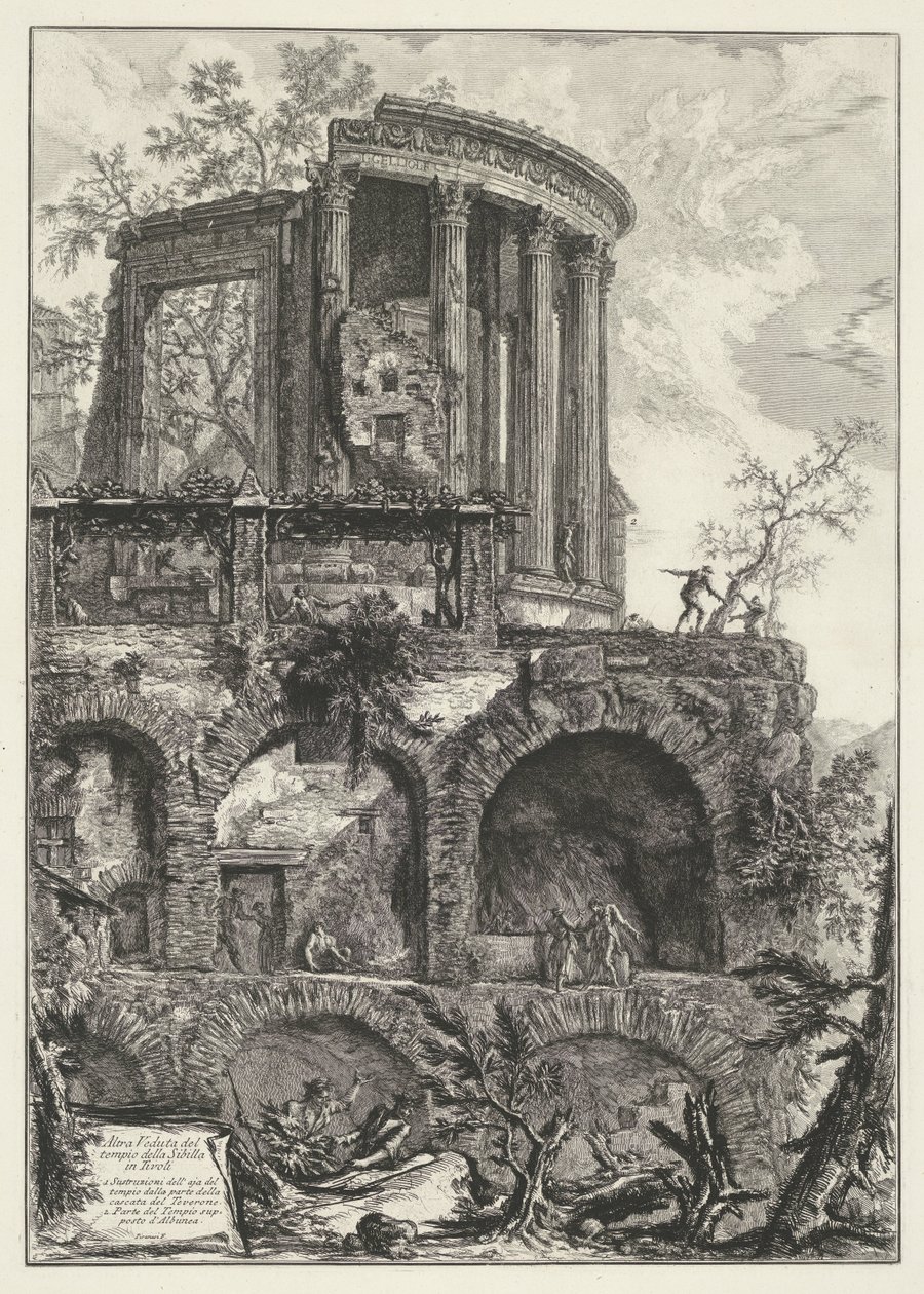 Tempel van Vesta te Tivoli Kolejny widok świątyni Sybilli w Tivoli (tytuł na obiekcie) Gezichten op Rome (tytuł serii) Widoki Rzymu zaprojektowane i wyryte przez architekta Giambattistę Piranesiego Ve (nez) iano (tytuł serii) autorstwa Giovanni Battista Piranesi