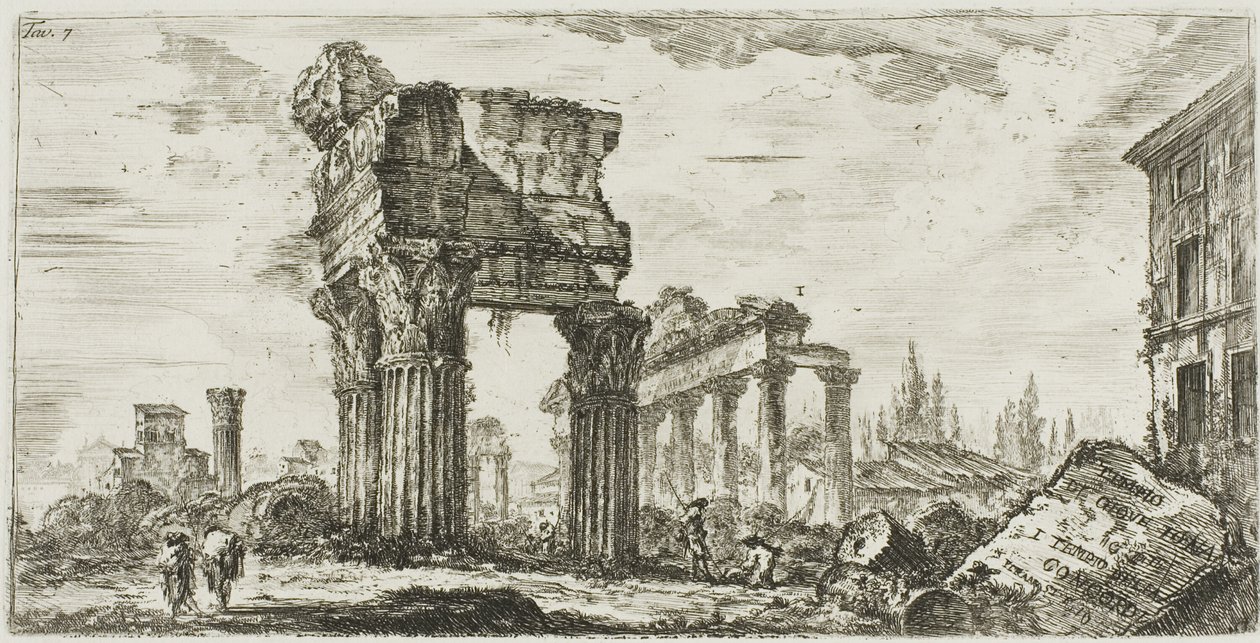 Świątynia Jowisza Tonana [Jowisz Gromowładny]. 1. Świątynia Zgody, płyta 7 z niektórych widoków łuków triumfalnych i innych zabytków autorstwa Giovanni Battista Piranesi