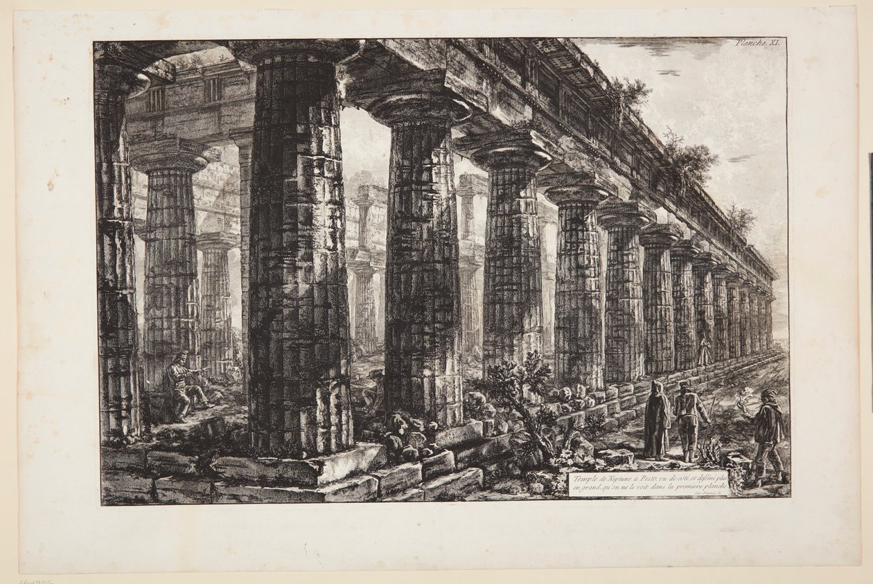 Świątynia Neptuna w Paestum, widziana z boku i narysowana w większym powiększeniu niż na pierwszej ilustracji autorstwa Giovanni Battista Piranesi