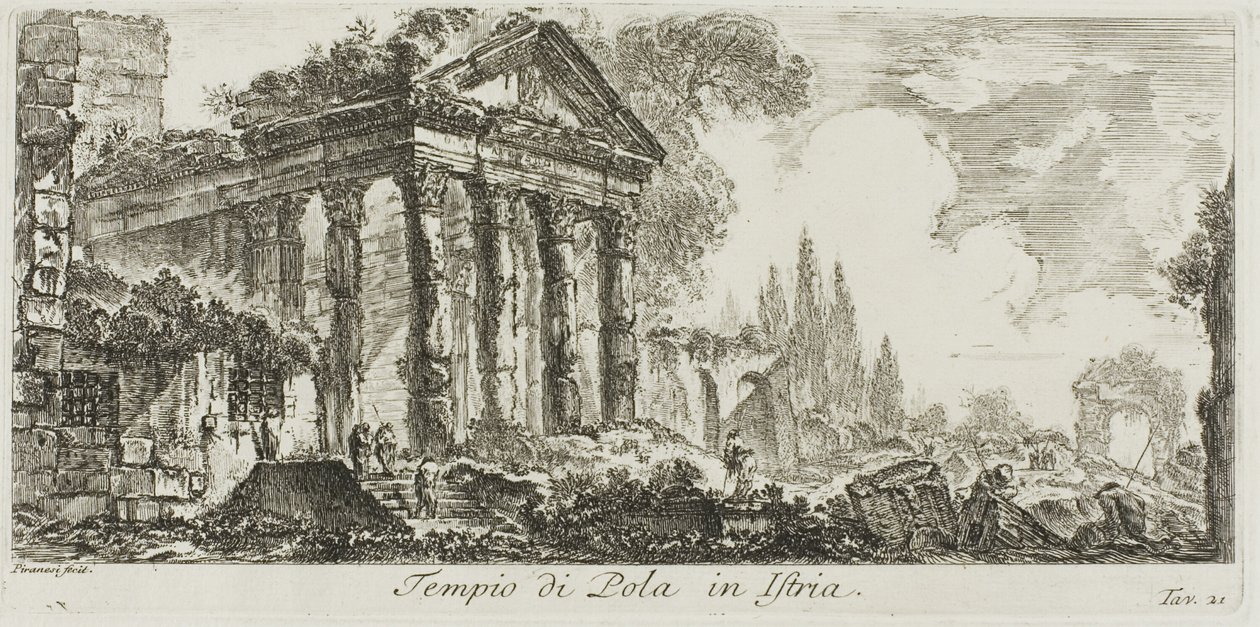 Temple of Pola in Istria, plate 21 from Some Views of Triumphal Arches and other monuments   1269157   pl       polish Successfully Translated  Original: Drie figuren bij een boerderij Translat: Drie figuren bij een boerderij 1370991 pl polish Successfully autorstwa Giovanni Battista Piranesi