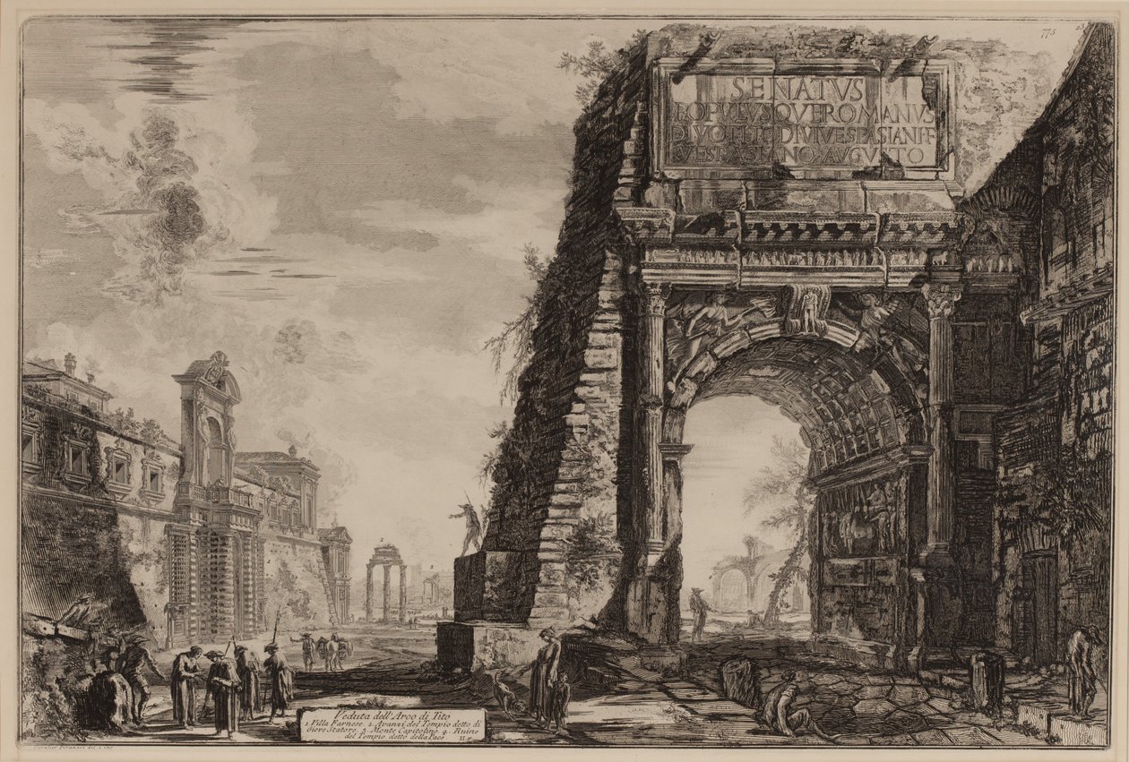 Łuk Tytusa z kasynem Farnese po lewej stronie, ok. 1760-78 (akwaforta) autorstwa Giovanni Battista Piranesi