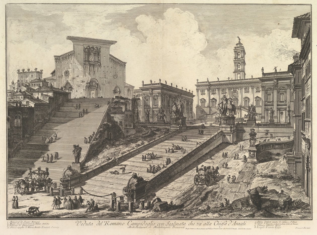 Kapitol i schody S. Maria in Aracoeli Widok rzymskiego Camipidoglio z ..., ca. 1775. autorstwa Giovanni Battista Piranesi