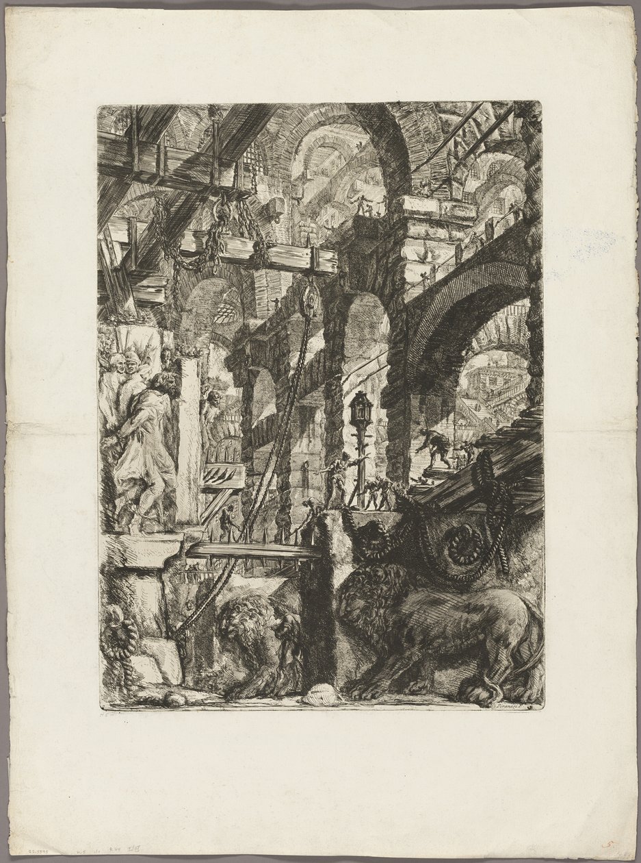 Płaskorzeźby Lwa, płyta 5 z Wyimaginowanych Więzien autorstwa Giovanni Battista Piranesi