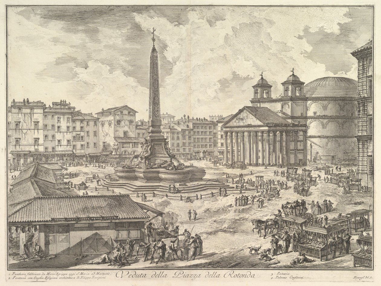 Piazza della Rotonda z Panteonem i obeliskiem, z „Vedute di Roma” autorstwa Giovanni Battista Piranesi
