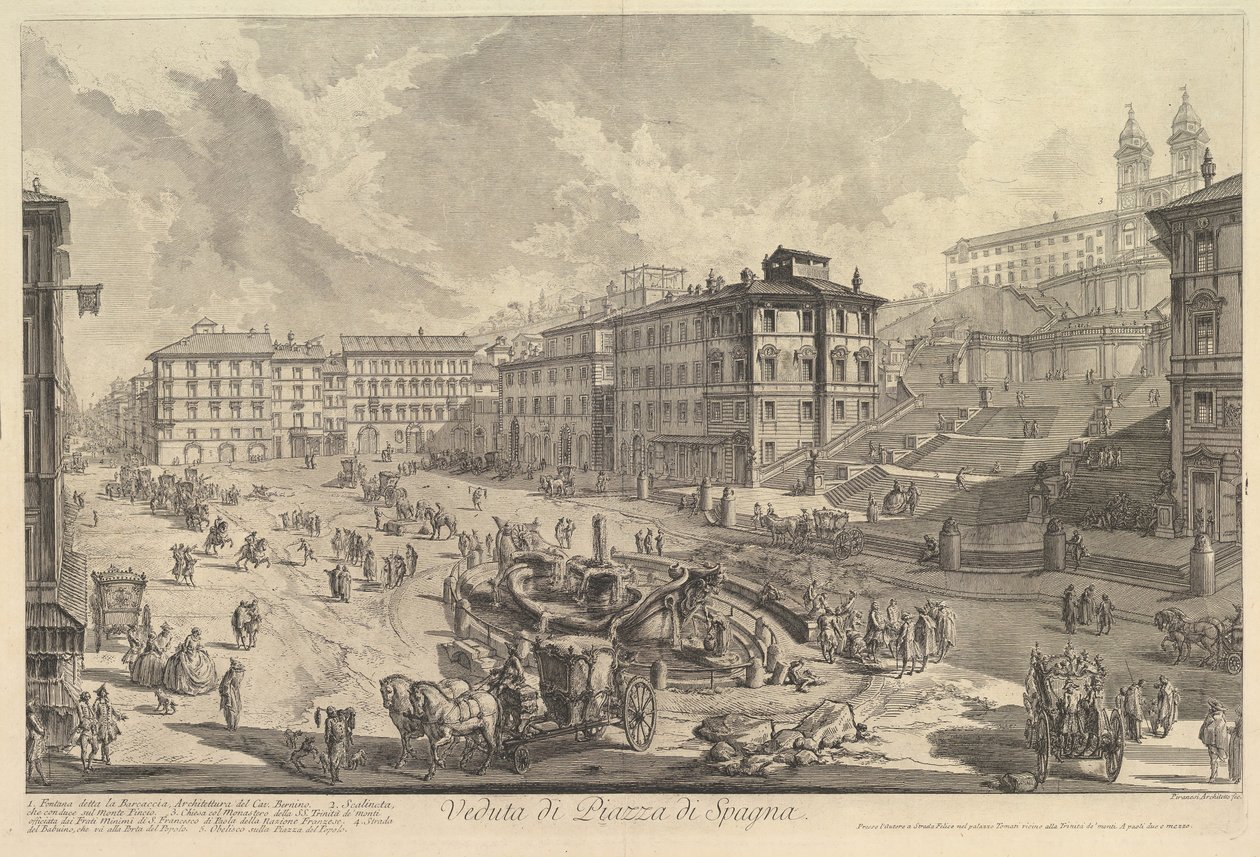 Schody Hiszpańskie Widok na Schody Hiszpańskie, ca. 1750. autorstwa Giovanni Battista Piranesi