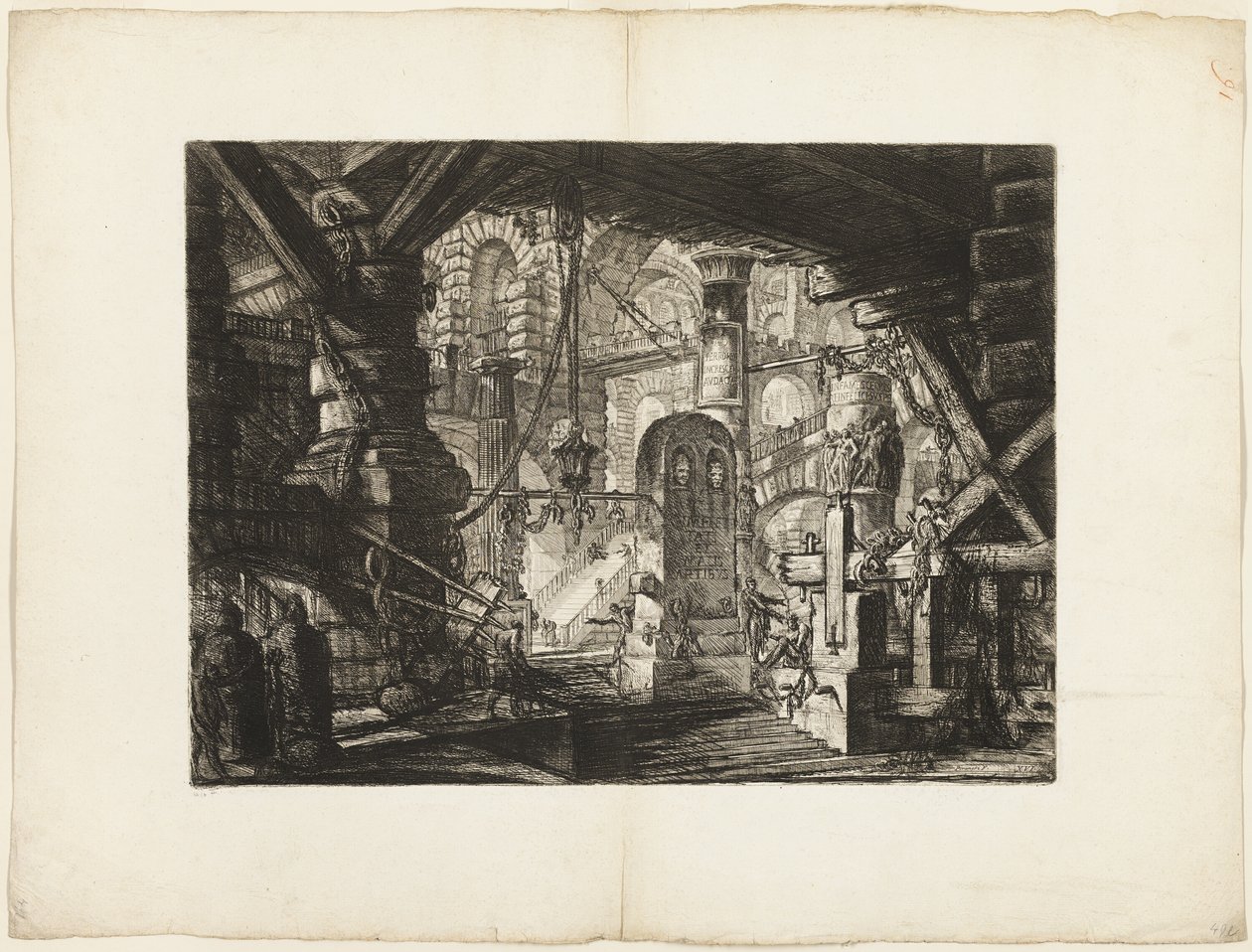 Molo z łańcuchami, płyta 16 z Wyimaginowanych Więzien autorstwa Giovanni Battista Piranesi