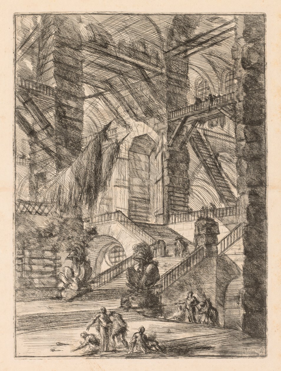 Więzienia: Rozległe wnętrze z trofeami, 1745-1750. autorstwa Giovanni Battista Piranesi