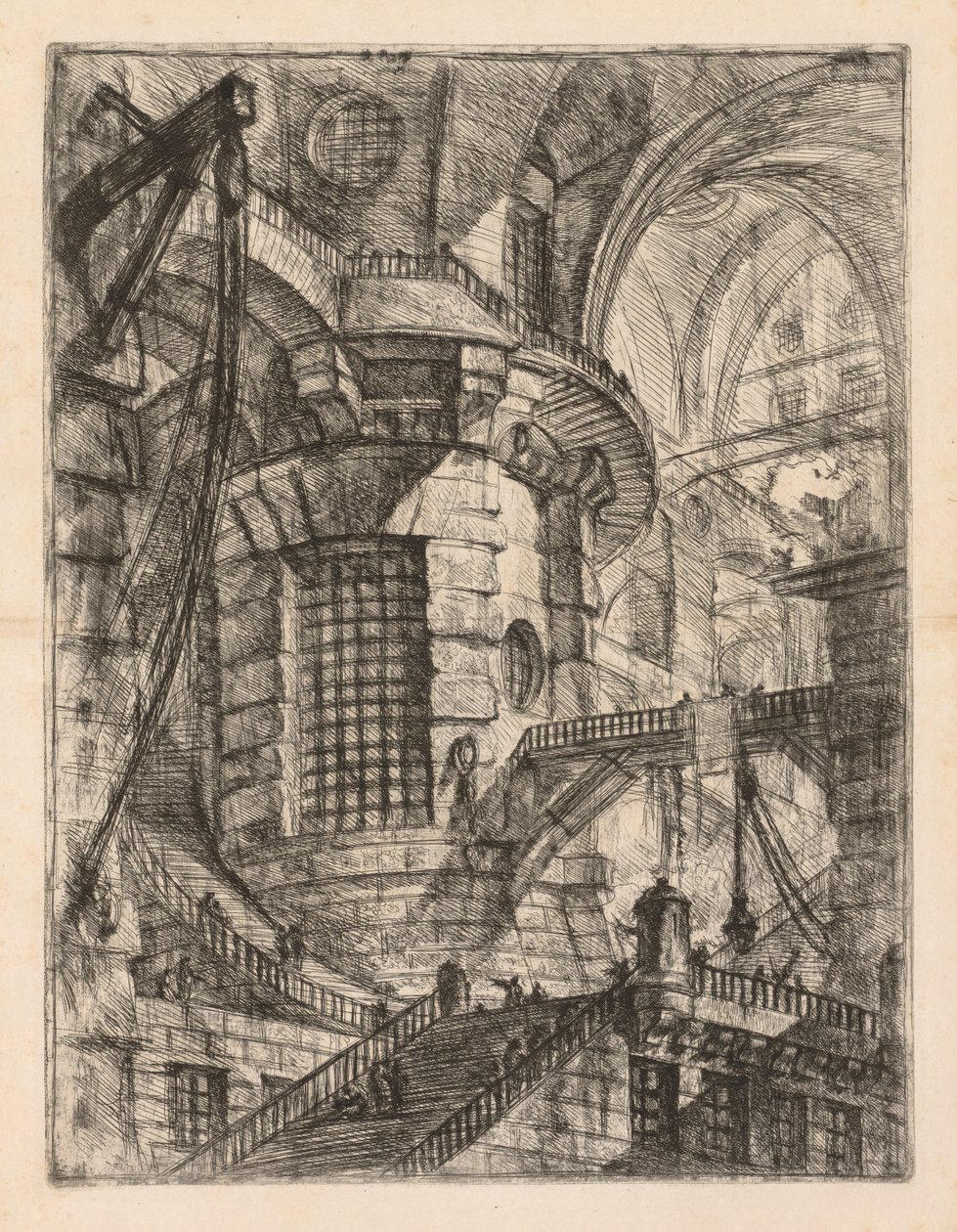 Więzienia: Sklepiony budynek z centralną kolumną z zakratowanym oknem, 1745-1750. autorstwa Giovanni Battista Piranesi