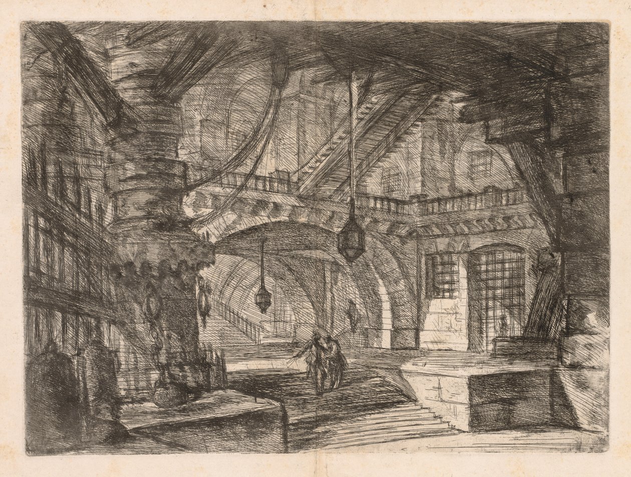 Więzienia: szeroka sala z latarniami autorstwa Giovanni Battista Piranesi