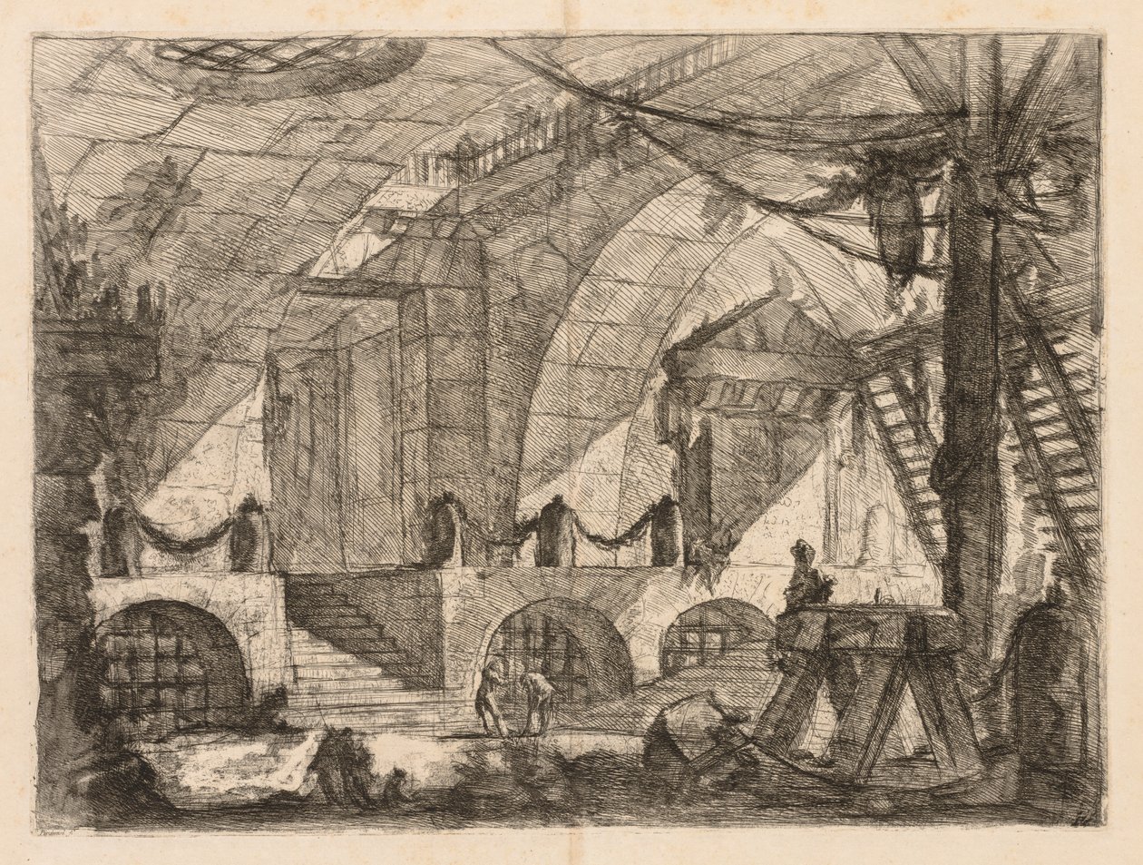 Więzienia: łukowa komora ze słupami i łańcuchami autorstwa Giovanni Battista Piranesi