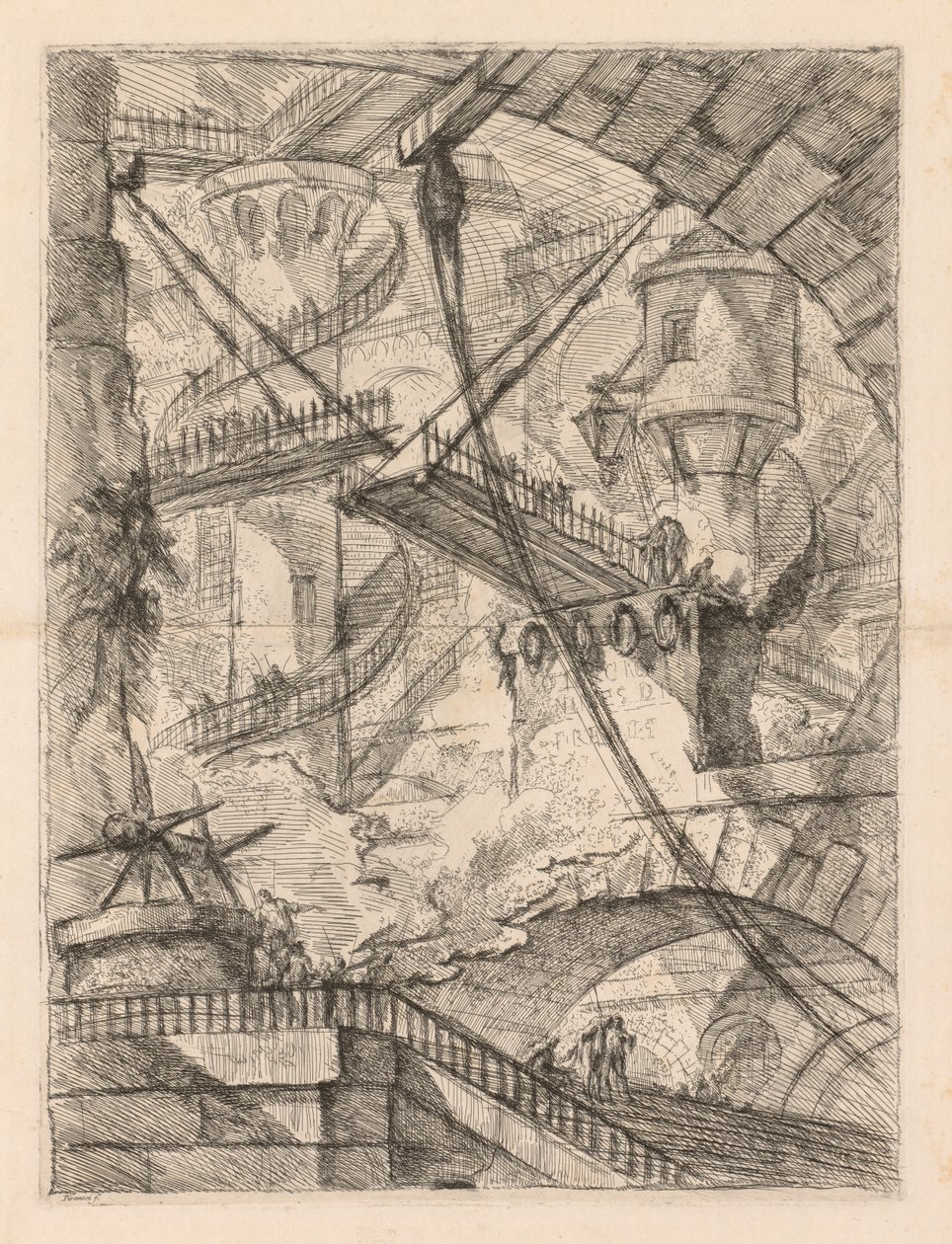 Więzienia: ogromne wnętrze z mostem zwodzonym, 1745-1750. autorstwa Giovanni Battista Piranesi