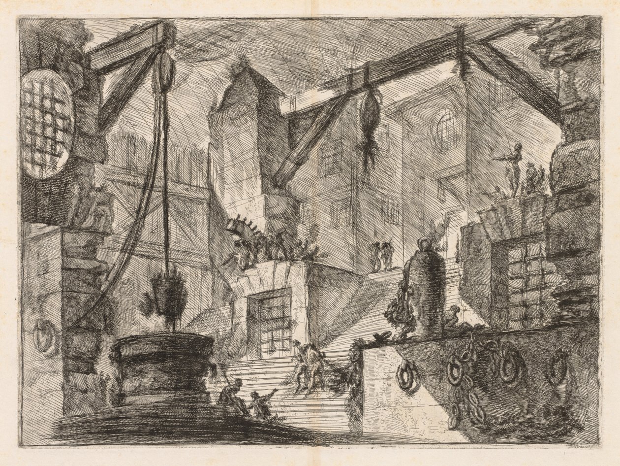 Więzienia: wnętrze z kolumnadą z szerokimi schodami autorstwa Giovanni Battista Piranesi