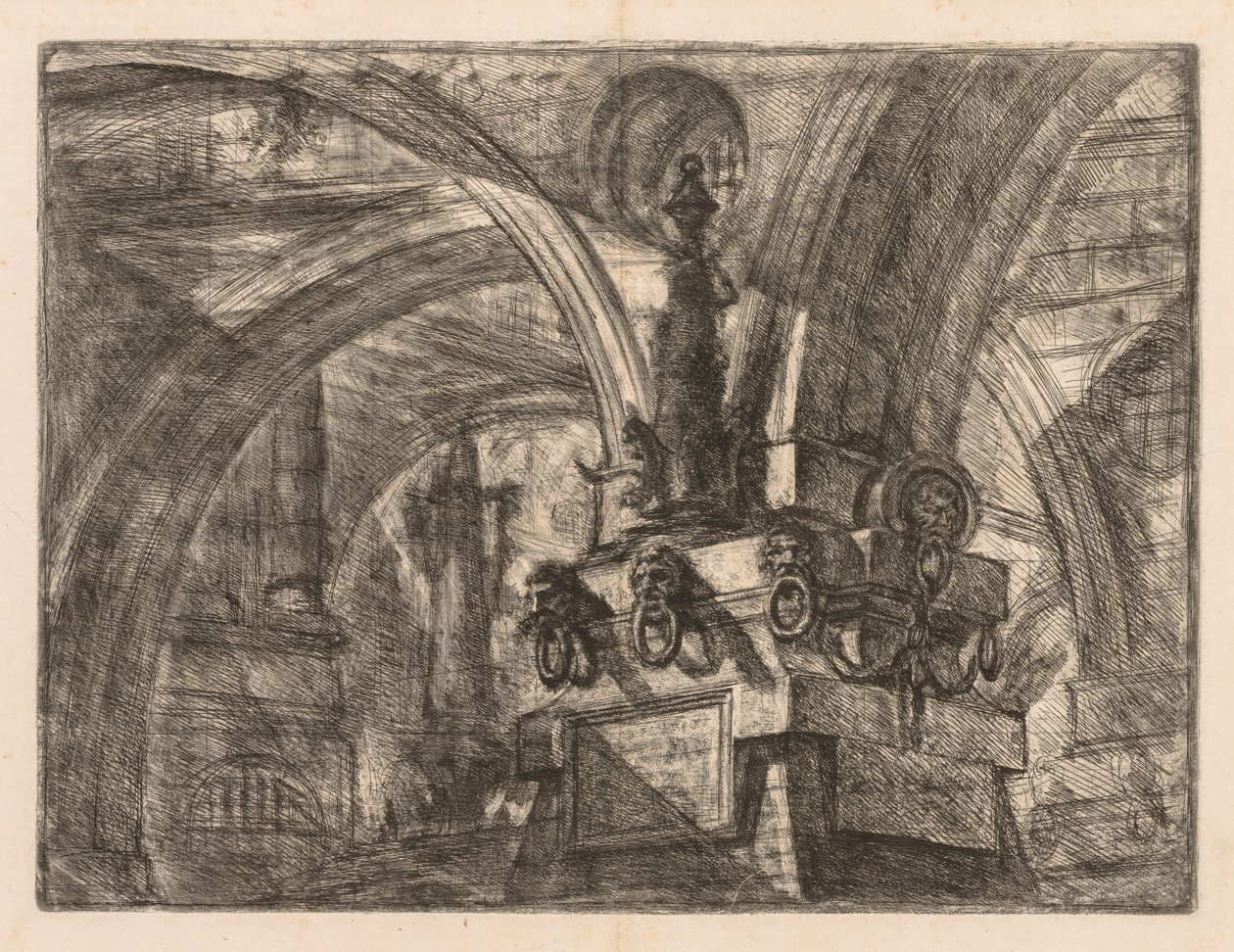 Więzienia: okrągłe łuki wyrastające z kwadratowej kolumny, 1745-1750. autorstwa Giovanni Battista Piranesi