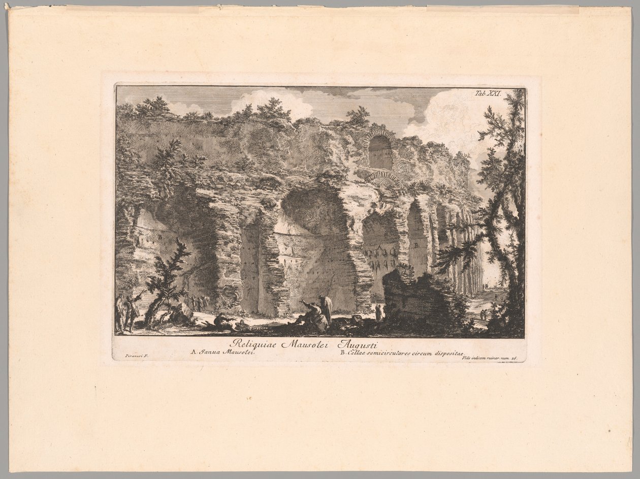 Pozostałości mauzoleum Augusta, płyta XXI z The Campus Martius of the Ancient Rome autorstwa Giovanni Battista Piranesi