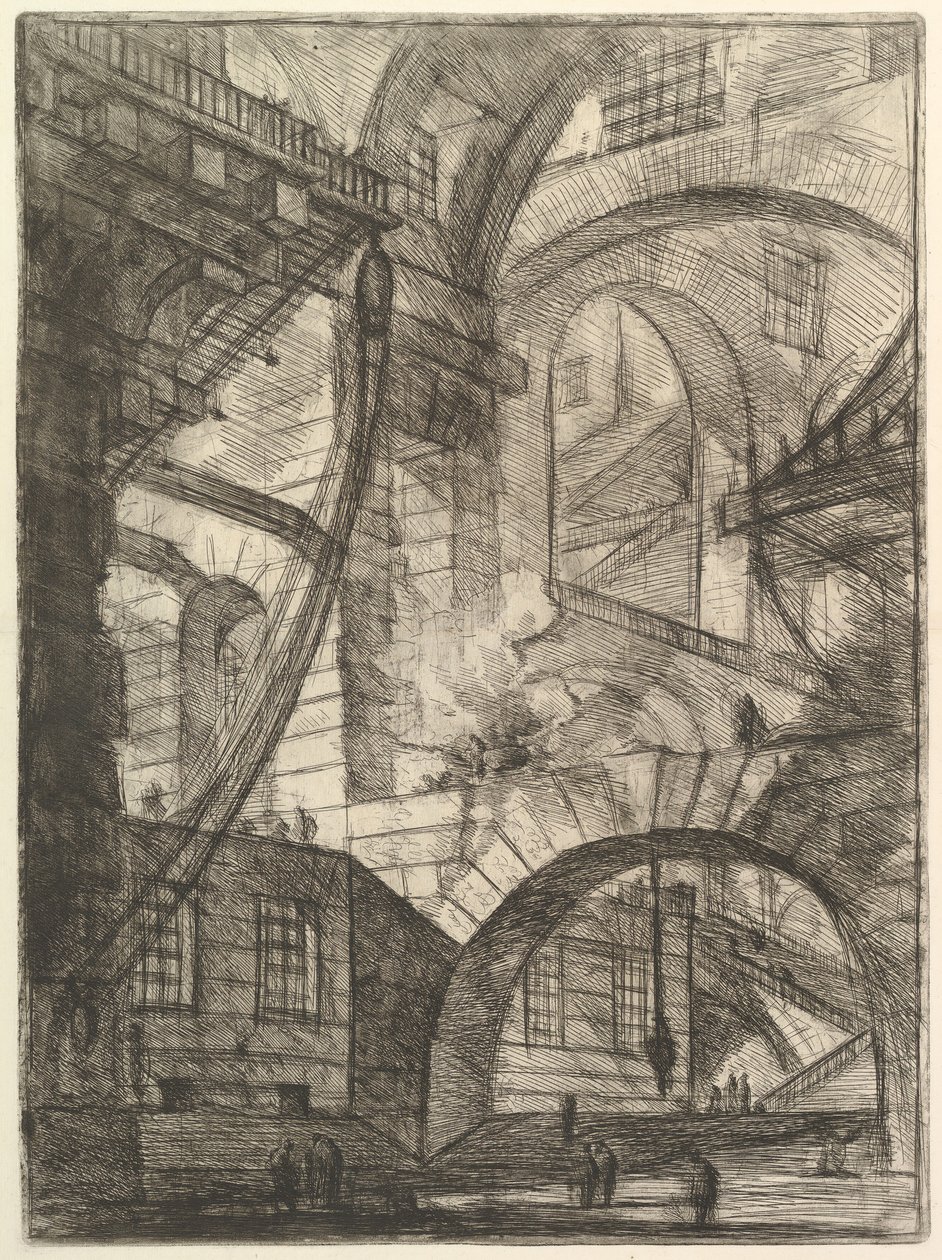 Dymiący ogień z wyimaginowanych więzień Carceri dinvenzione, ca. 1749-50. autorstwa Giovanni Battista Piranesi